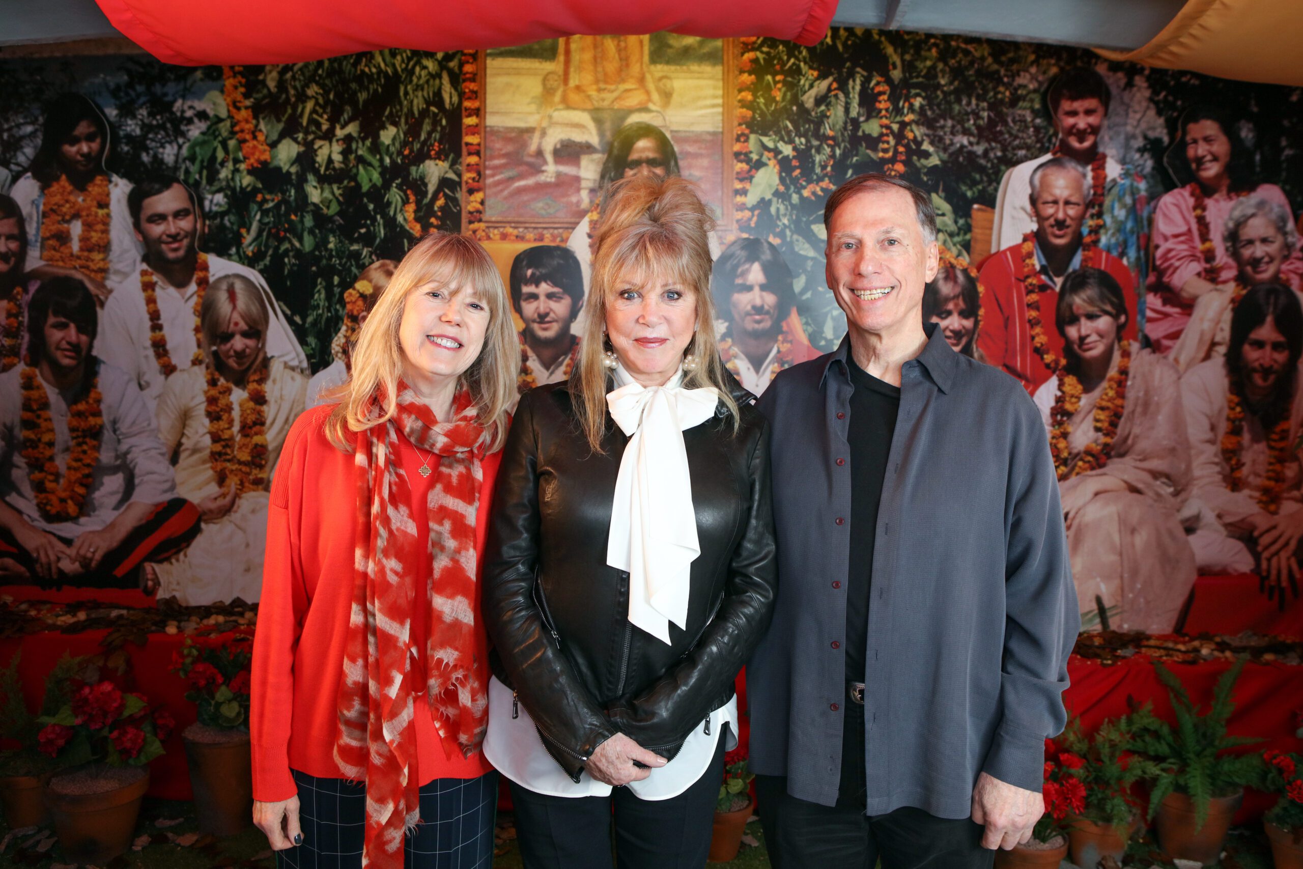 Jenny Boyd, Pattie Boyd and Paul Saltzman at the opening of The Beatles Story's 'Beatles in India' exhibition.