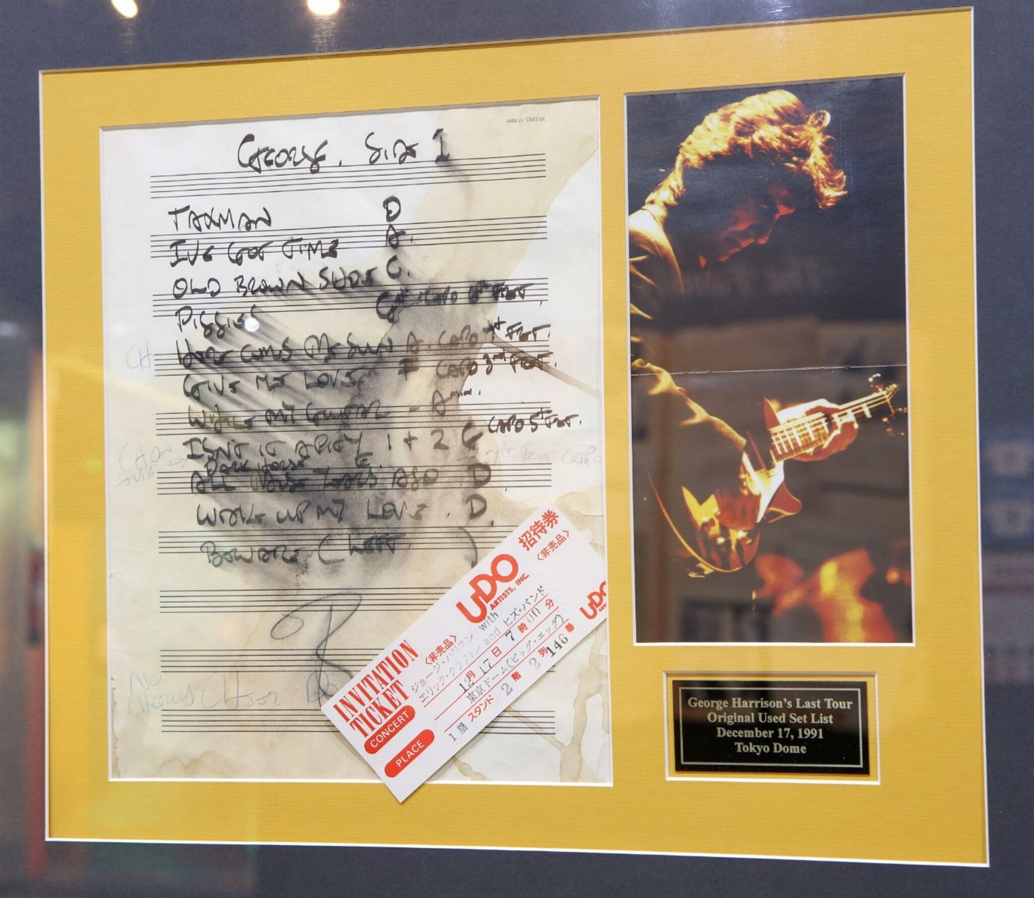 George Harrison's last tour set list on display at The Beatles Story, Liverpool