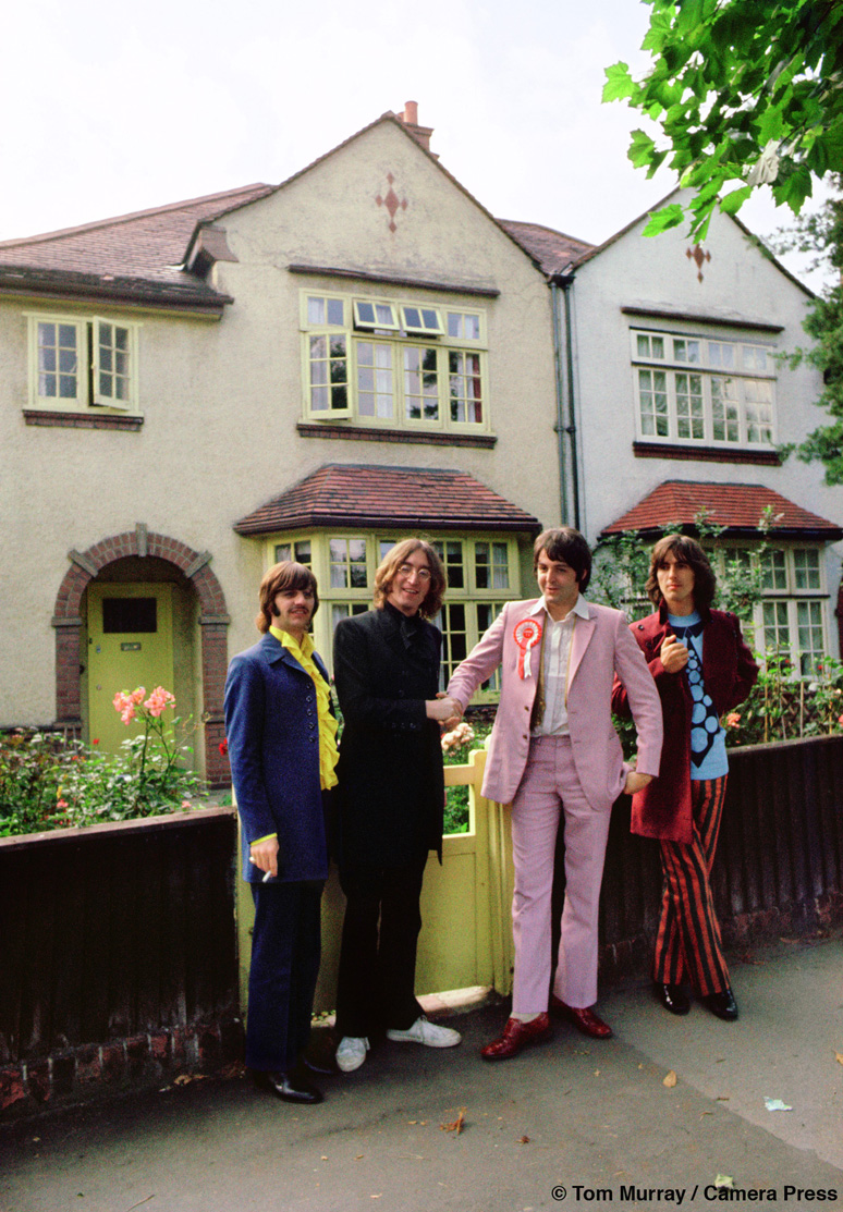 SPECIAL PRICE. The Beatles pictured around London in the summer of 1968 , in what became known as the Mad Day Out photo shoot. Pictured Paul McCartney in a pink suit complete with rosette outside a house on Swain's Lane with fellow Beatles; John Lennon, George Harrison and Ringo Starr.