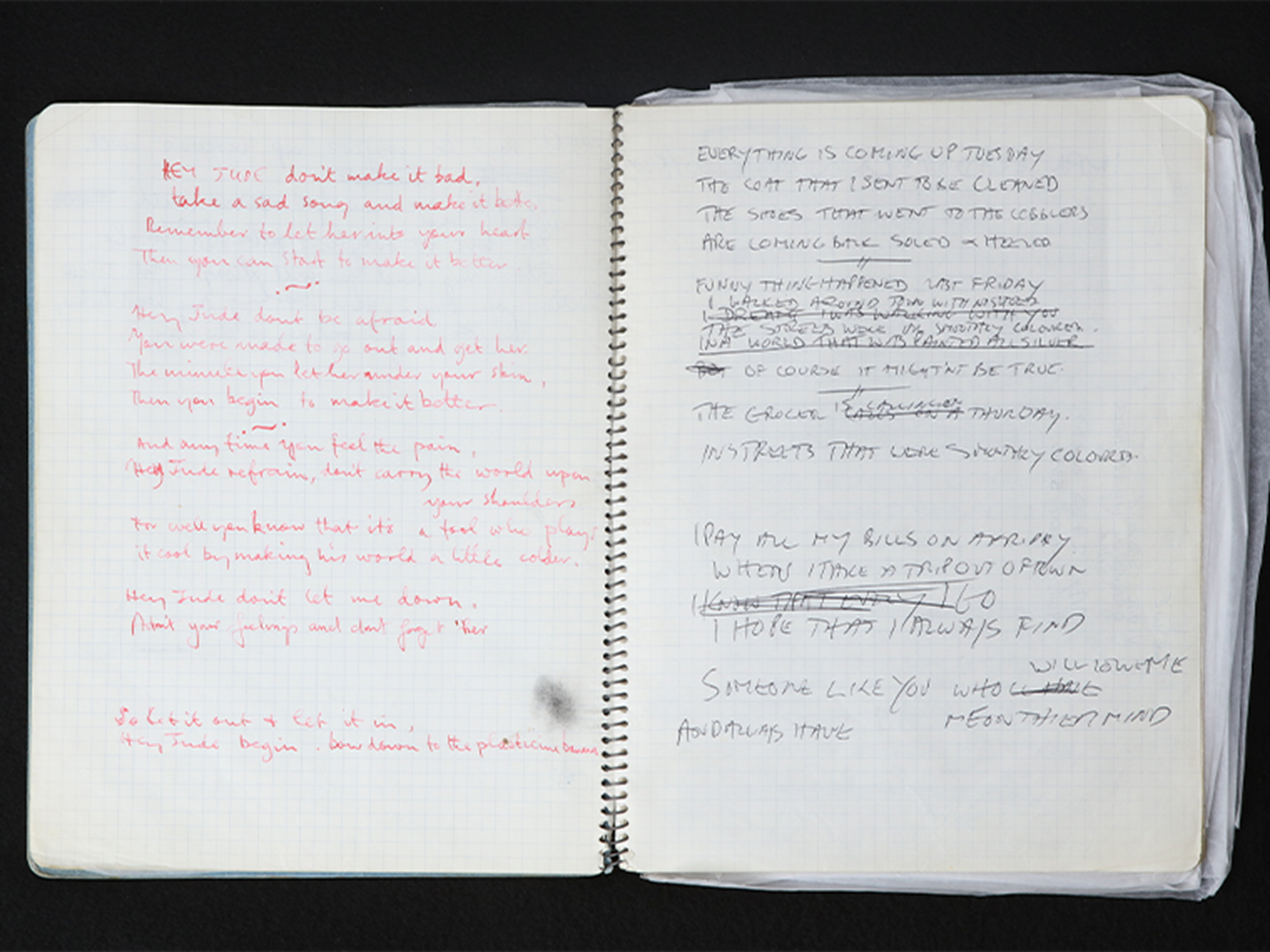 Mal Evans' notebook is on display at The Beatles Story, Liverpool.